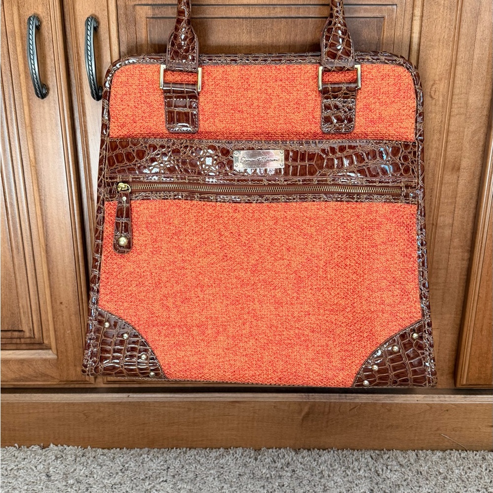 Samantha Brown Orange Tweed and Faux Brown Croc-Trim Travel Bag